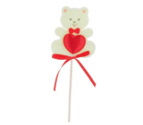 Felt teddy bear with heart beige recess 6.5 cm + skewers