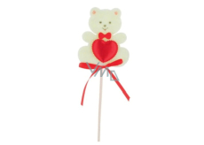 Felt teddy bear with heart beige recess 6.5 cm + skewers