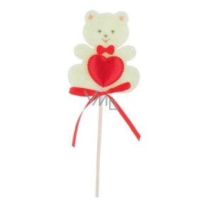 Felt teddy bear with heart beige pick 6.5 cm + skewer
