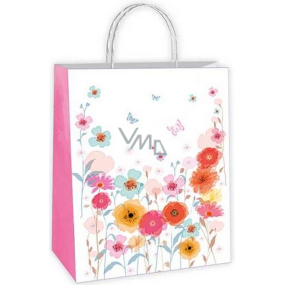Ditipo Gift paper bag EKO 18 x 8 x 24 cm white, flowers, butterflies