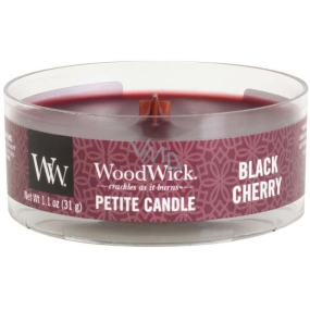 WoodWick Black Cherry - Black cherry scented candle with wooden wick petite 31 g