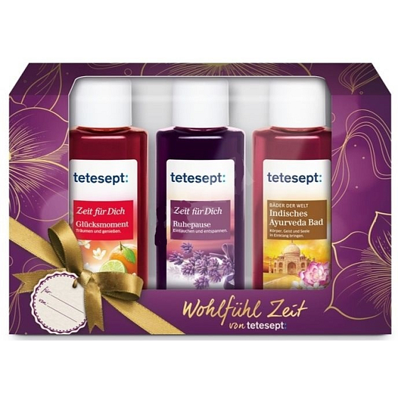Tetesept Rest + Moments of Happiness + Indian Ayurvedic Bath Bath Concentrates 3 x 20 ml Miniature Cosmetic Set