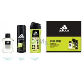 Adidas Pure Game aftershave 50 ml + 3 in 1 shower gel for body, face and hair 250 ml + deodorant spray 150 ml, cosmetic set