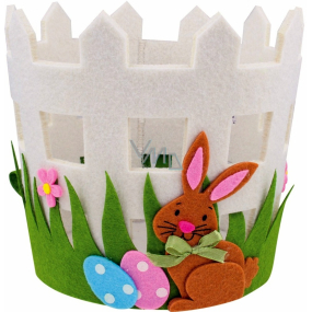 Felt flower pot cover with hare 16 x 15 cm