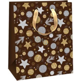 Ditipo Gift paper bag 26.4 x 13.6 x 32.7 cm Glitter Christmas black - silver and gold circles and stars