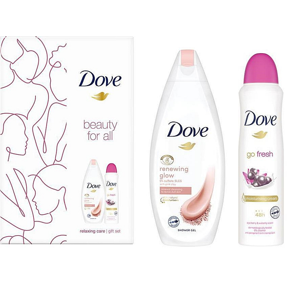 Dove Beauty For All Renewing Glow shower gel 250 ml + Go Fresh antiperspirant deodorant spray 150 ml, cosmetic set