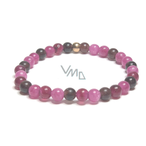 Tourmaline Rubelite pink bracelet elastic natural stone, ball 6 mm / 16-17 cm, guardian of good mood