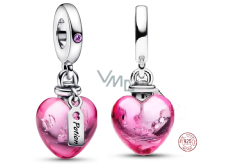 Charm Sterling silver 925 Mysterious heart with Murano red glass love potion, pendant for bracelet