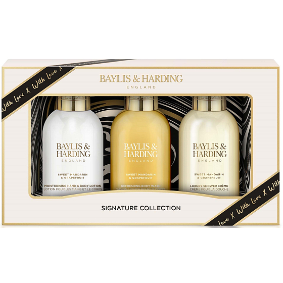 Baylis & Harding Tangerine and Grapefruit shower cream 100 ml + body lotion 100 ml + shower gel 100 ml + body sponge, cosmetic set for women