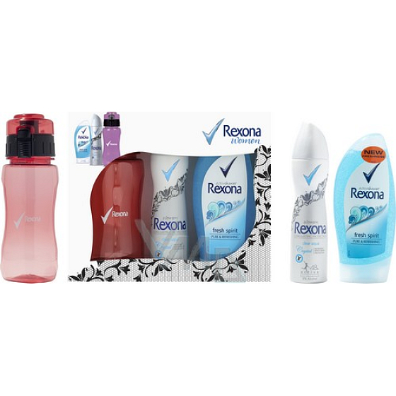 Rexona Fresh Crystal Aqua 150 ml + Fresh Spirit shower gel 250 ml + bottle, cosmetic set for women