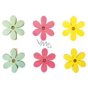 Flowers with wooden peg 4 cm, 6 pieces