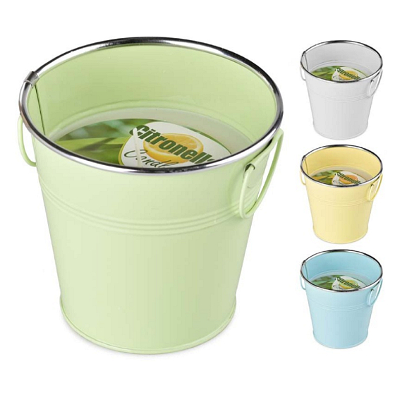 New Garden Citronella repellent scented candle in tin bucket 140 x 138 mm, mix of colours