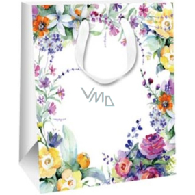 Ditipo Gift paper bag 26,4 x 32,4 x 13,7 cm Glitter white - meadow flowers