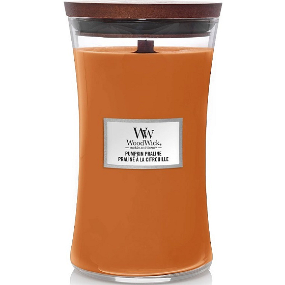 WoodWick Pumpkin Praline - Pumpkin delicacy scented candle with wooden wick and lid glass large 609 g