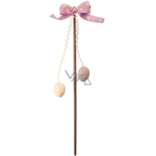 Decorative pom pom with bow and eggs pink 21 cm