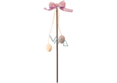 Decorative pom pom with bow and eggs pink 21 cm