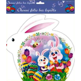 Window foil without glue Easter white hare, two hares with a bee 30 x 29 cm