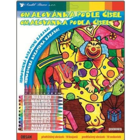 Coloring book by numbers with 10 clowns 29 x 24 cm