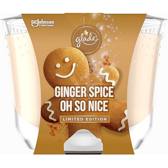 Glade Maxi Ginger Spice Oh So Nice with the scent of gingerbread spices and vanilla scented candle in a glass, burning time up to 52 hours 224 g