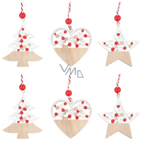 Christmas wooden decorations for hanging Red bead 6 cm 6 pieces