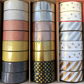 Ditipo Deco Glam decorative tape White with silver stars 5 m x 15 mm