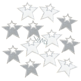 Wooden star with glue Grey and white 4 cm 12 pieces