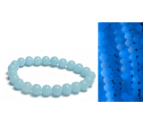 Jade Luminois Light Phosphorescent, blue glow in the dark, bracelet elastic natural stone, bead 8 mm / 16 - 17 cm