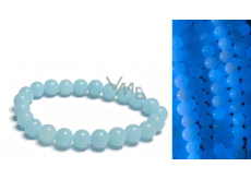 Jade Luminois Light Phosphorescent, blue glow in the dark, bracelet elastic natural stone, bead 8 mm / 16 - 17 cm