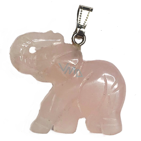 Rose Elephant pendant natural stone hand cut figurine 3,5 cm, stone of love