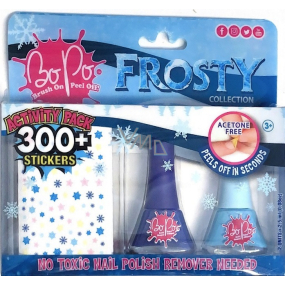 Bo-Po Frosty nail polish peel-off dark blue 2,5 ml + nail polish peel-off light blue 2,5 ml + nail stickers, cosmetic set for children