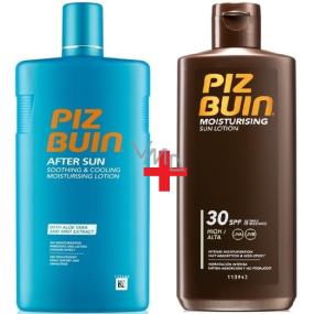 Piz Buin Moisturising Lotion SPF30 Moisturising Sun Lotion 200 ml + After Sun Soothing & Cooling Lotion with aloe vera, moisturises and cools, reduces redness caused by UV rays 400 ml, duopack