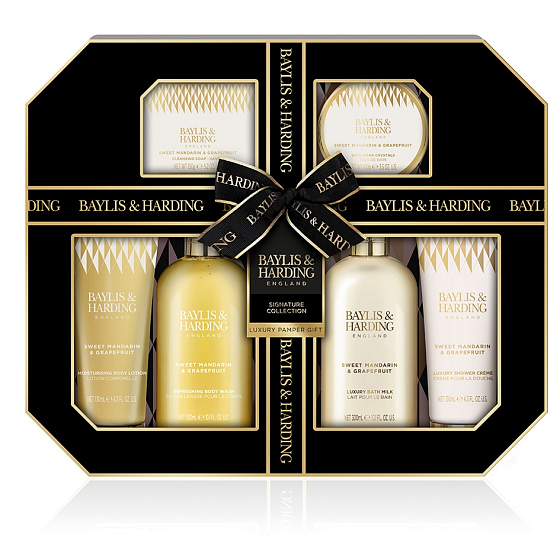 Baylis & Harding Tangerine and Grapefruit washing gel 300 ml + bath milk 300 ml + toilet soap 150 g + shower cream 130 ml + body lotion 130 ml + bath salt 100 g, cosmetic set for women
