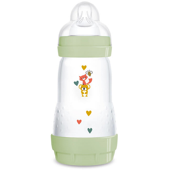 Mam Anti-Colic feeding bottle, silicone soft teat with medium flow 2+ months Green 260 ml