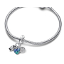 Charm Sterling silver 925 World map in heart, compass, camera 3in1, travel bracelet pendant