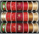 Nekupto Fabric Christmas ribbon Red, red Christmas roses 25 mm x 2,5 m