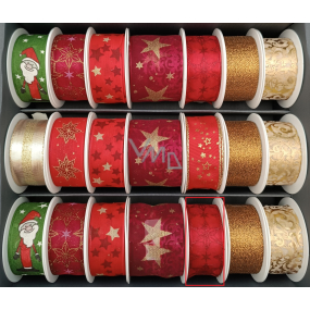 Nekupto Fabric Christmas ribbon Red, red Christmas roses 25 mm x 2,5 m