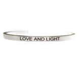 Stainless steel bracelet silver with engraving Love and Light, open cuff, 4 mm