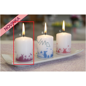 Lima Bunnies in the grass purple candle white cylinder 50 x 70 mm 1 piece