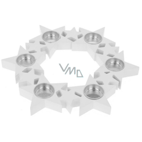 Wooden Star Circle Candle Holder, white, 310 mm for 6 tea light candles