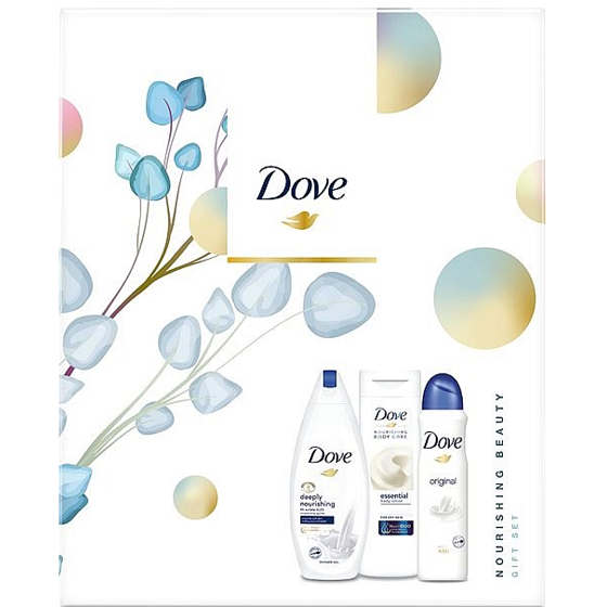 Dove Nourishing Deeply nourishing shower gel 250 ml + body lotion 250 ml + antiperspirant spray 150 ml, cosmetic set