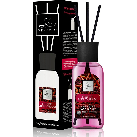 Lady Venezia Fruti Melograni - Pomegranate aroma diffuser with sticks for gradual release of fragrance 50 ml