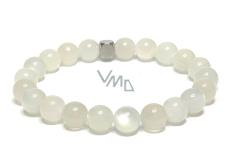 Moonstone grey bracelet elastic natural stone, bead 8 mm / 16-17 cm, stone of destiny