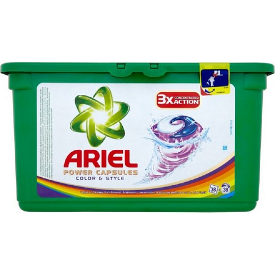 Ariel Power Capsules Color & Style gel capsules for washing colored clothes 3X More Cleaning Power 38 pieces 1094.4 g