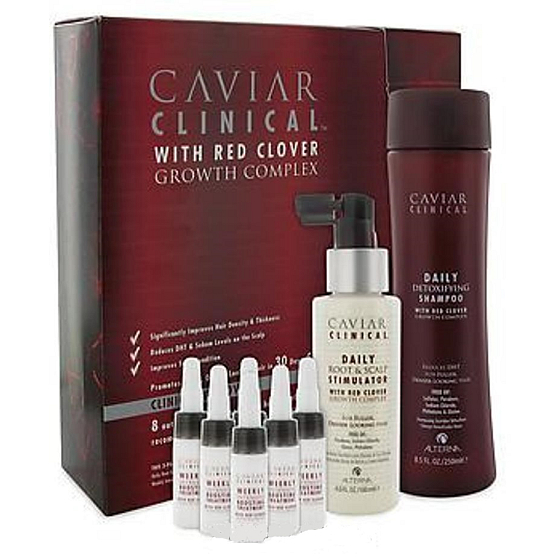 Alterna Caviar Clinical Starter Kit, Caviar Clinical Daily Detoxifying Shampoo 250 ml, Caviar Clinical Daily Root & Scalp Stimulator 100 ml, Caviar Clinical Weekly Intensive Boosting Treatment 6 x 6.5 ml