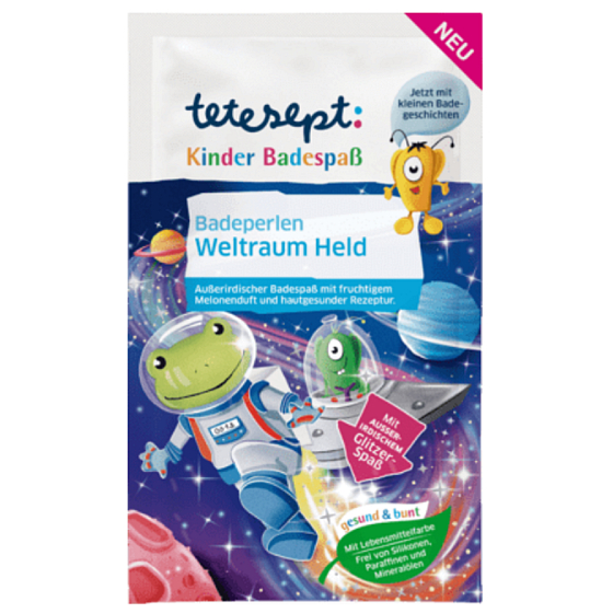 Tetesept Astronaut Bath Pearls amazing water color, glitter and crackling effect for children 80 g