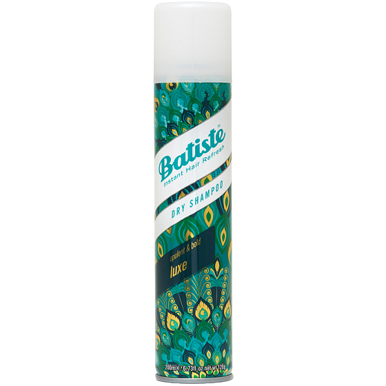 Batiste Luxe dry hair shampoo with a showy and bold scent, leaves hair fresh and silky shiny 200 ml