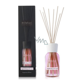 Millefiori Milano Natural Magnolia Blossom & Wood - Magnolia flowers and Wood Diffuser 100 ml + 7 stems in a length of 25 cm for smaller spaces lasts 5-6 weeks