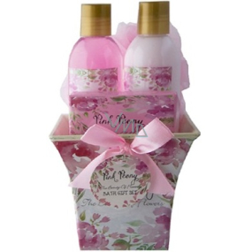 Salsa Collection Pink Peony Shower Gel 150 ml + Body Lotion 150 ml + Toilet Soap 100 g + Washcloth, Cosmetic Set Square Flowerpot