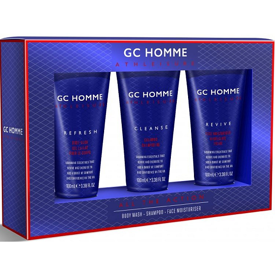 Grace Cole All The Action shower gel 100 ml + hair shampoo 100 ml + facial moisturizer 100 ml, cosmetic set for men