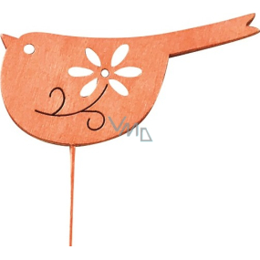 Wooden bird orange 8 cm + wire, 1 piece